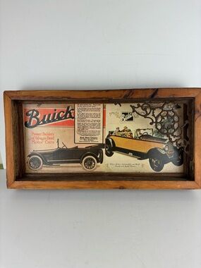 Handcrafted Mixed Media-Shadow Barnwood Box/VTG Buick Auto Ad/Cast Iron Corbel